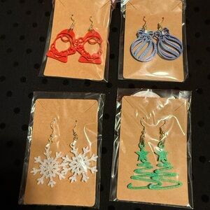 Festive Holiday Earrings Set - Red, Blue, White, Green